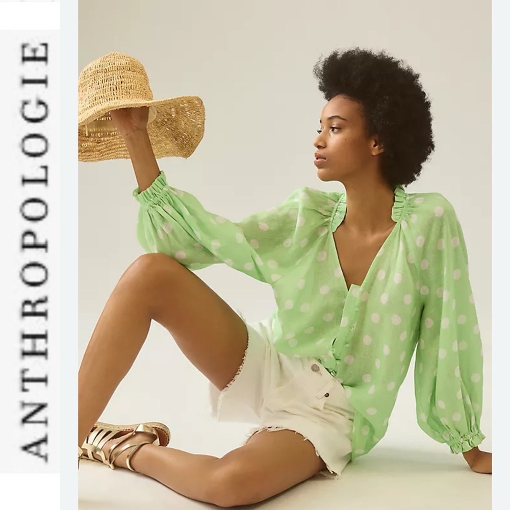 NWT Anthropologie Maeve Audie Linen Puff Sleeve Blouse xs